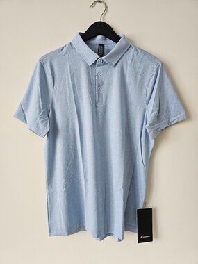 NWT LULULEMON HOBU Heathered Blue Evolution SS Polo Top Golf Shirt Men's Large